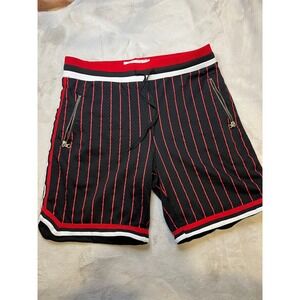 Bascom Projects Basketball Shorts Mens Large Black Red Pinstripe Good Streetwear